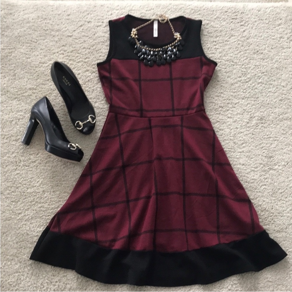 Black & Wine Color Fit & Flare Dress - Picture 1 of 5